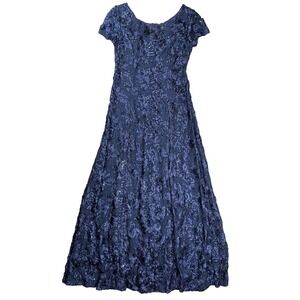 Alex Evenings Navy Blue Sequin Floral Rosette A-Line Gown Sz 6 MOTB Dress Formal